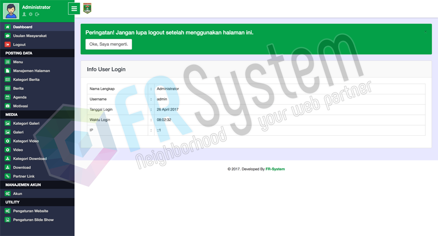 Web Informasi CV. FR-SYSTEM WEB LAMPUNG